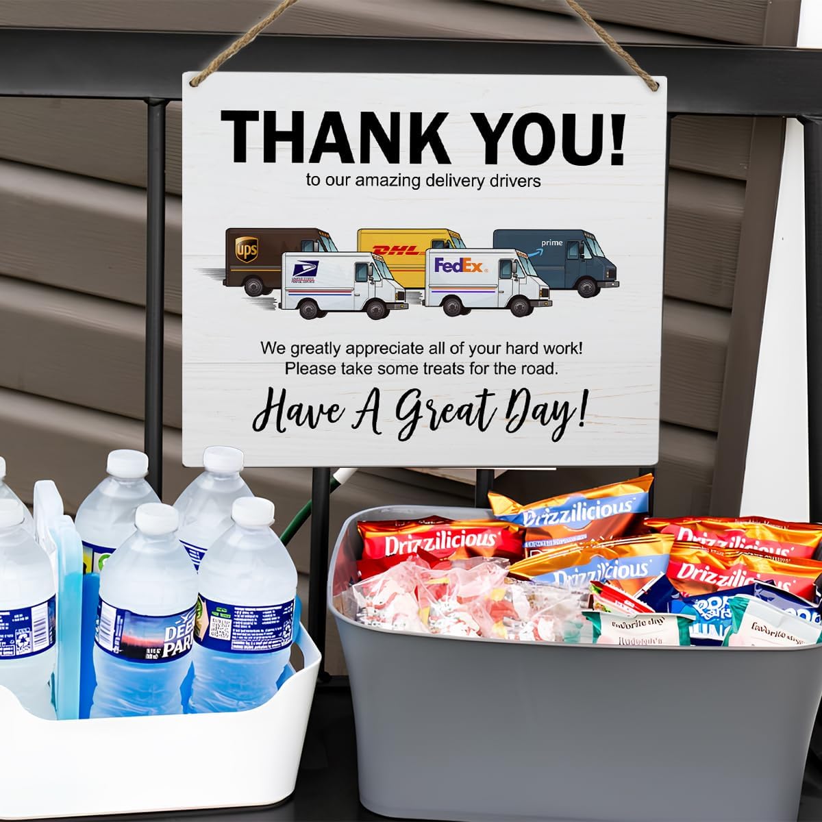 Delivery Deliveries Drivers Snack Sign,Package Delivery Sign,Thank You Driver Outdoor Signs,Delivery Signs for Packages Wood Hanging for Home Office Porch Front Door 10x8 Inch
