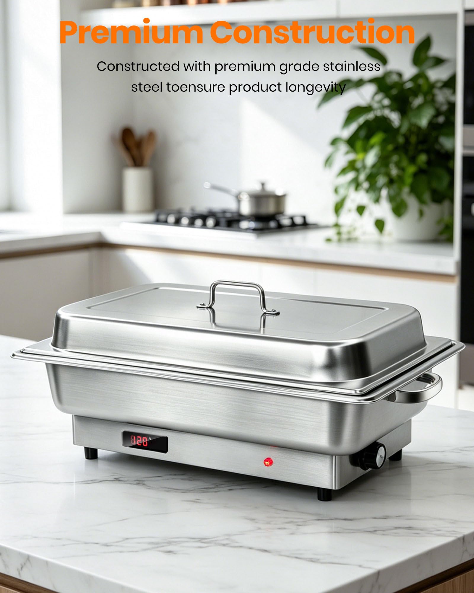 Scaldavivande elettrico 9L Chafing Dish Buffet in acciaio inox Buffet | Display di controllo della temperatura, thermos scalda vivande, configurazione 2 GN 1/2, per feste, catering e eventi