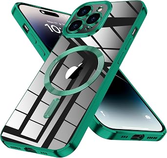 for iPhone 13 Por Max Case Clear, Compatible with Magnetic Car Phone Mount, Luxury Plating Edge Slim Soft TPU Crystal Clear Cover Protective Phone Case for iPhone 13 Por Max, Green6-20