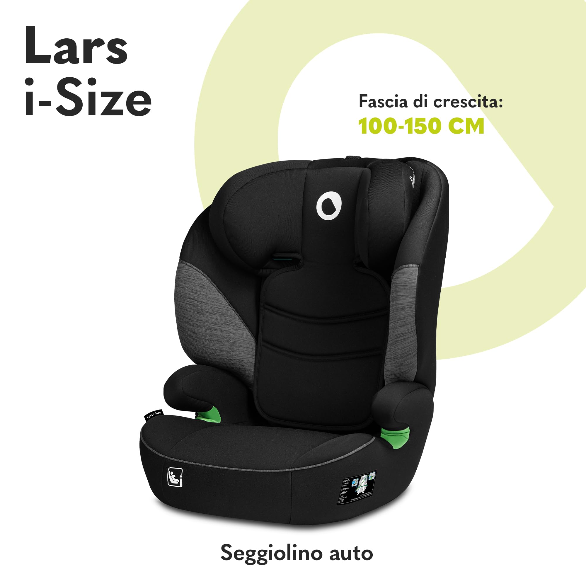 Lionelo Lars i-Size Seggiolino Auto con l'ultima Norma i-Size R129 per bambini (100-150cm/4-12 anni) Protezioni laterali, Poggiatesta regolabile, Leggero e facile installare, Opzione Solo rialzo auto