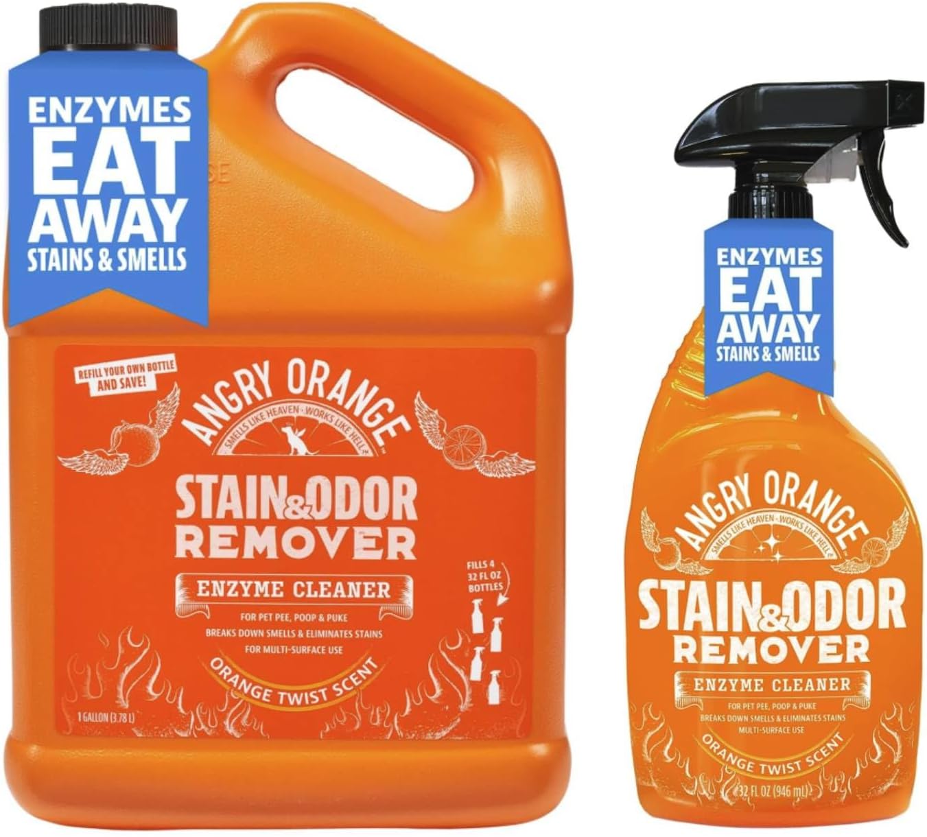 ANGRY ORANGE Enzyme Cleaner Bundle – 32oz Spray + 1 Gallon Refill, Pet Stain & Odor Remover, Citrus Scent - Image 1 of 9