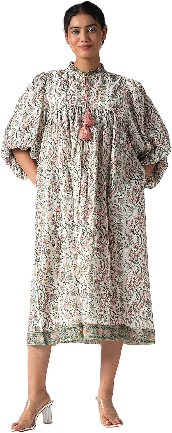 Fabricrush Summer Dresses for Women 2024 Casual Long Sleeve Floral Block Print Loose Sundress with Pocket Partywear