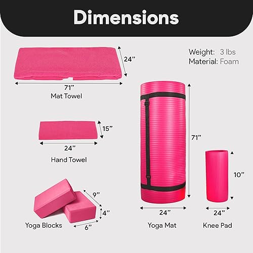 Miniatura 3 de BalanceFrom 7-Piece Yoga Set with 71x24x0.5 Inches Extra Thick Mat and Carrying Sling  Includes 2 Blocks, Stretch Strap, 2 Towels, and Knee Pad for