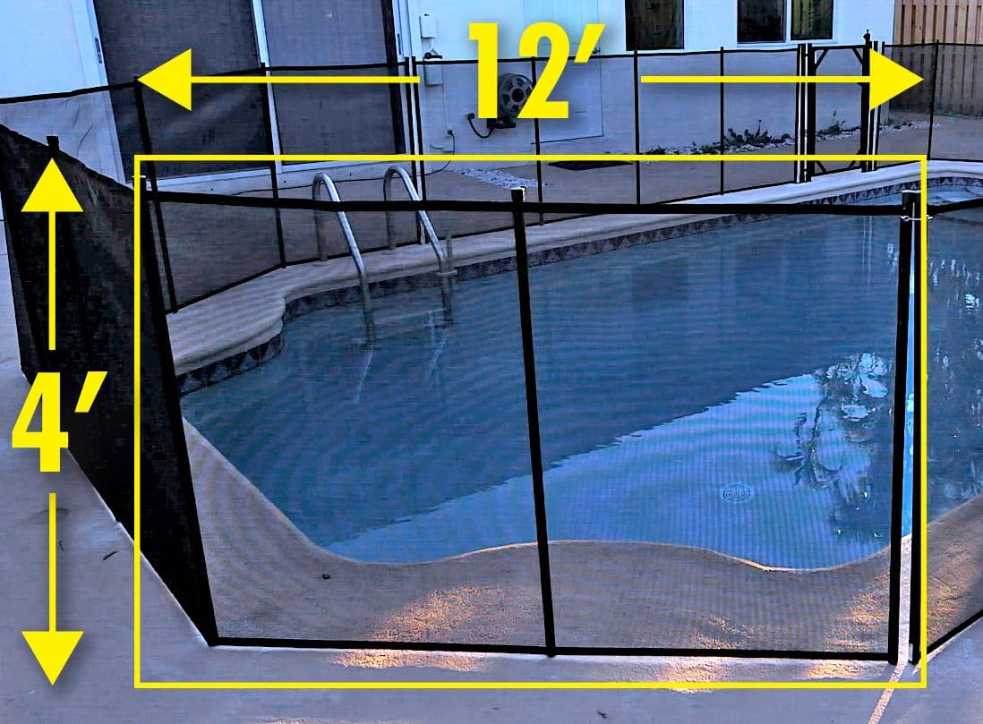 WaterWarden Pool Safety Fence 4' x 12', UL Certified to ASTM F2286 Safety Standards, Removable, Easy DIY Installation, Black Protective Mesh Netting with Black Frames