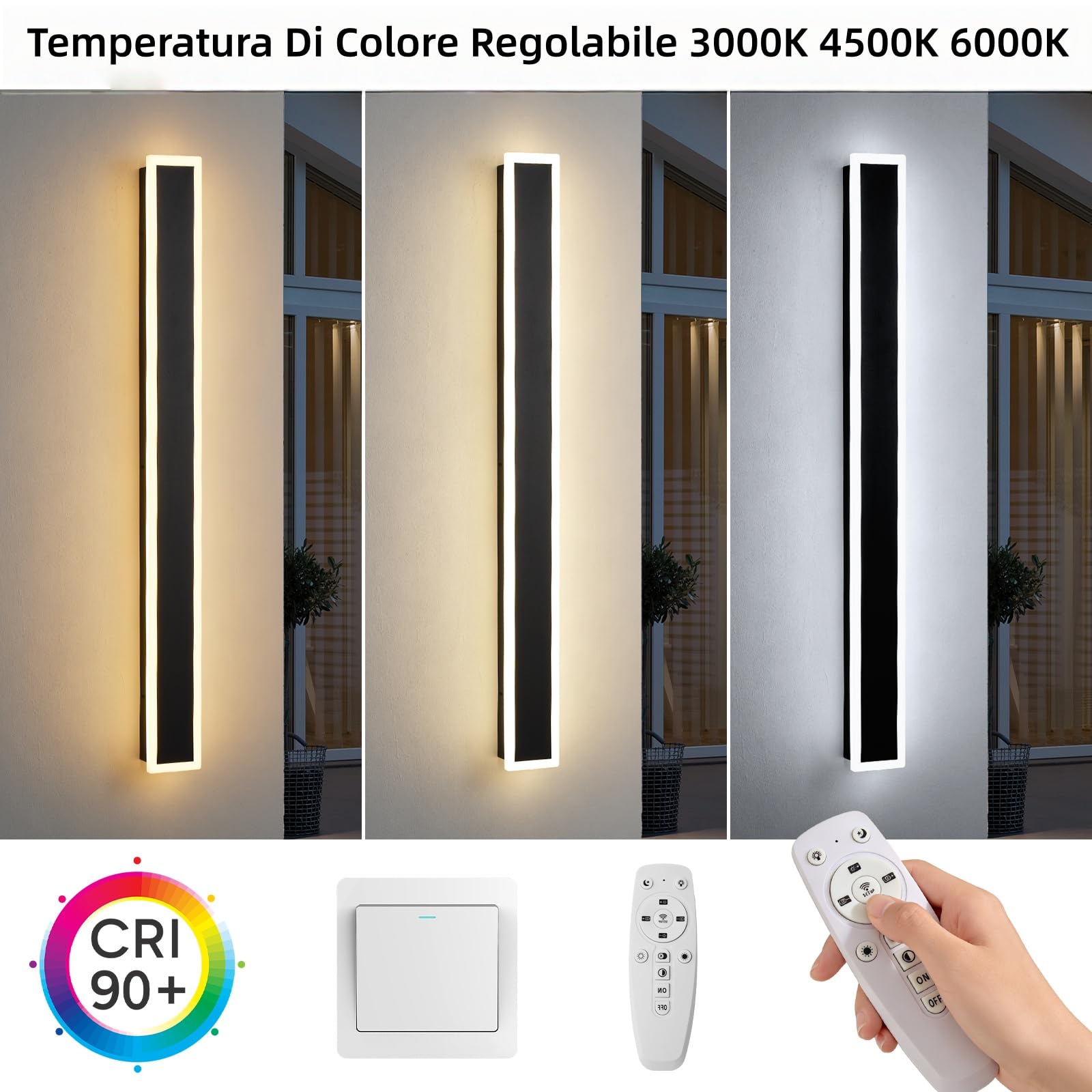 180CM Applique da Esterno Moderne, Dimmabile 3000K-6000K 10%-100% Lampada Esterno Parete, IP65 con Telecomando Luci per Esterno a Parete per l'area di Ingresso,Corridoio,Garage,Terrazza,Scala,Giardino