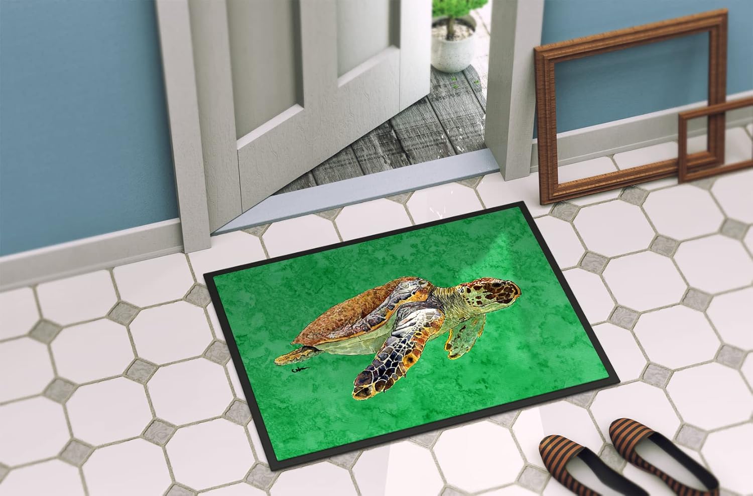 Caroline's Treasures 8675JMAT Turtle Doormat 24x36 Front Door Mat Indoor Outdoor Rugs for Entryway, Non Slip Washable Low Pile, 24H X 36W