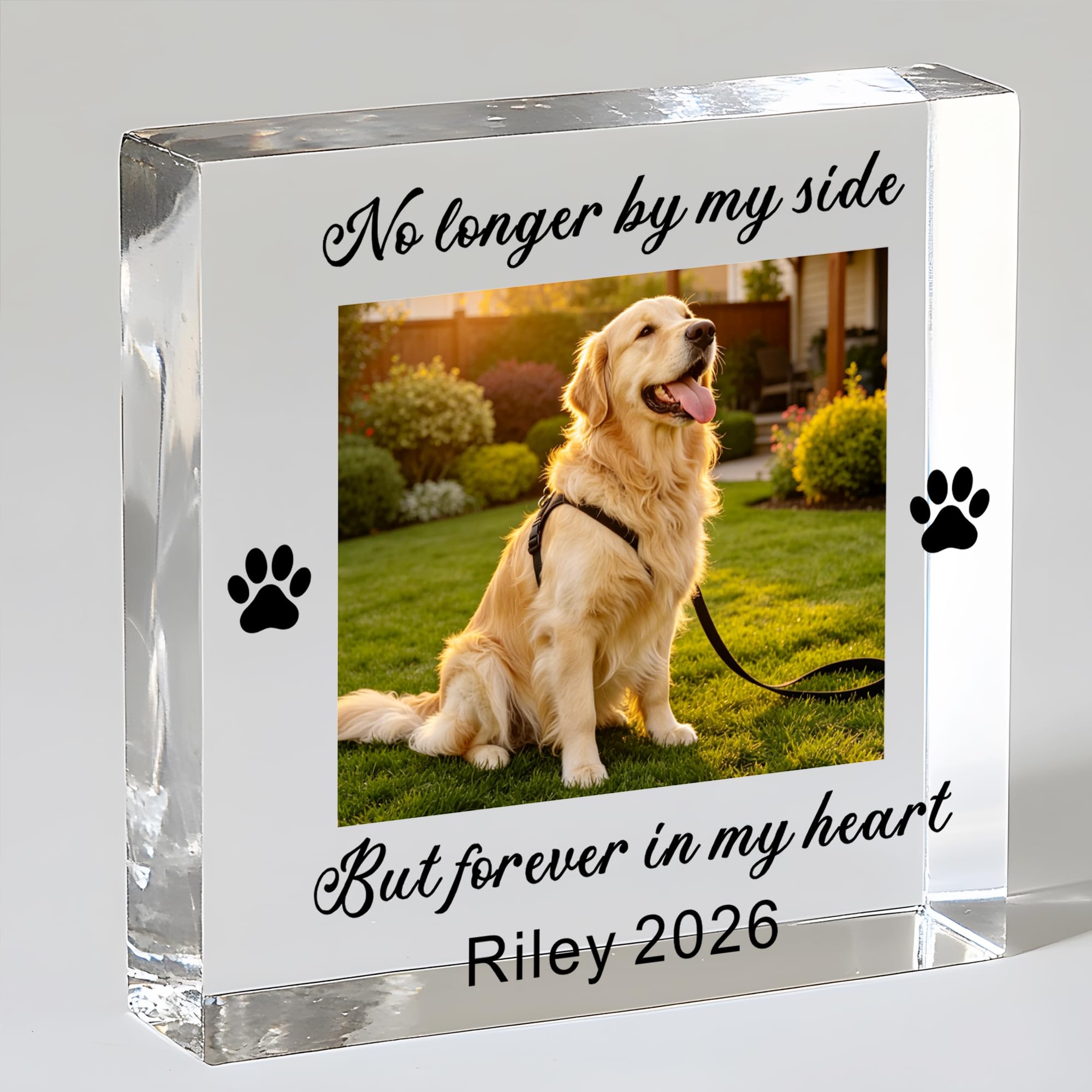 EDSG Personalised Pet Memorial Plaques, Custom Dog Memorial Photo Gifts, Clear Acrylic Photo Block Pet Memorial Decor, Pet Keepsake for Remembrance Dog Cat Passing Away Sympathy Gifts (Design 3)
