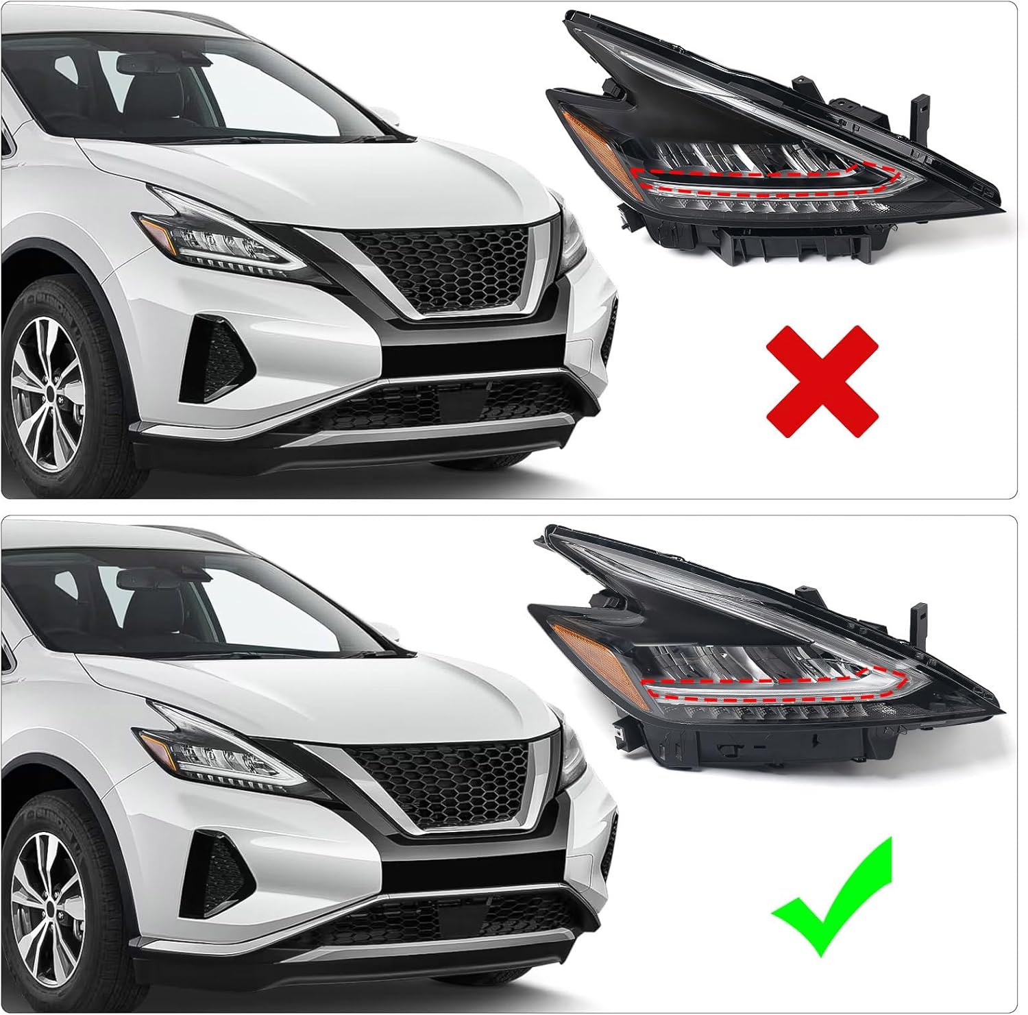 Huray Right LED Headlight Assembly Fit for Nissan Murano 2019 2020 2021 RH OE Factory Projector Headlamp w/DRL Head Light Replacement for NI2503270 Passenger Side