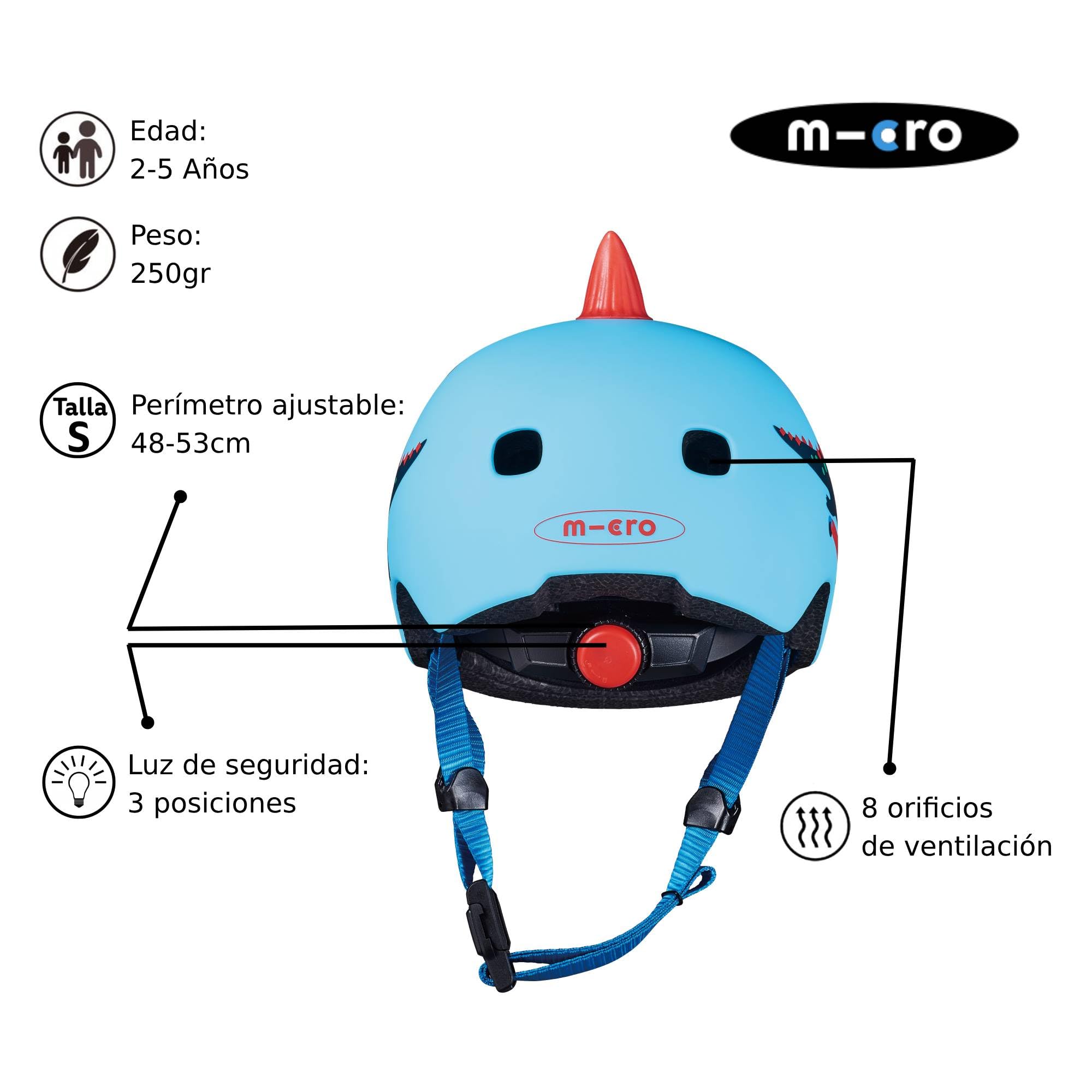 Micro® | Casco 3D Infantil | Luz Trasera de Seguridad 3 Posiciones | Ultraligero 250 Gramos | Cierre Magnético | Protección | Niños y Niñas