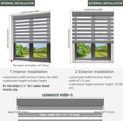 Miniatura 6 de ZSHINE Persianas motorizadas de cebra compatibles con Alexa de ancho (23 a 95 pulgadas), persianas de doble capa inalámbricas, horizontal, tamaño