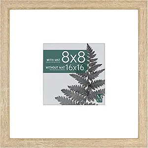 MCS Studio Gallery 16x16 Matted Photo Frame with 8x8 Picture Display, Natural Woodgrain Vertical & Horizontal Wall Hanging Large Picture Frame for Photos & Art Prints (1-Pack)