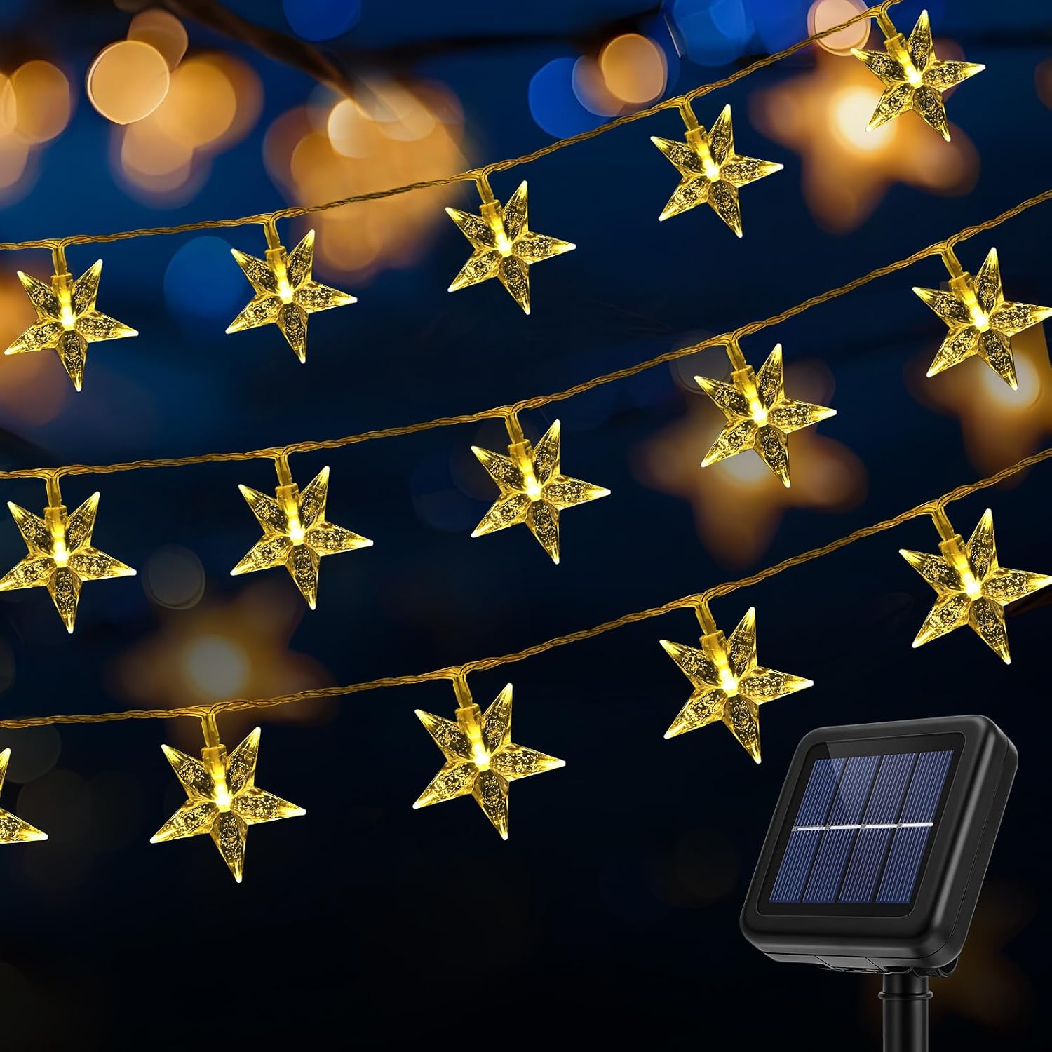Solar Star Lights Outdoor Twinkle Decorative Star String 100LEDs Warm White | 8 Modes Yard Garden Patio Camping Tent RV Awning Playhouse Treehouse Decors