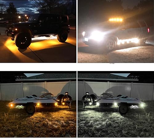 Miniatura 4 de NBWDY Kit de 8 luces LED estroboscópicas de color blanco ámbar LED de advertencia de emergencia impermeable Flash Rock Underglow Wheel Underderglow