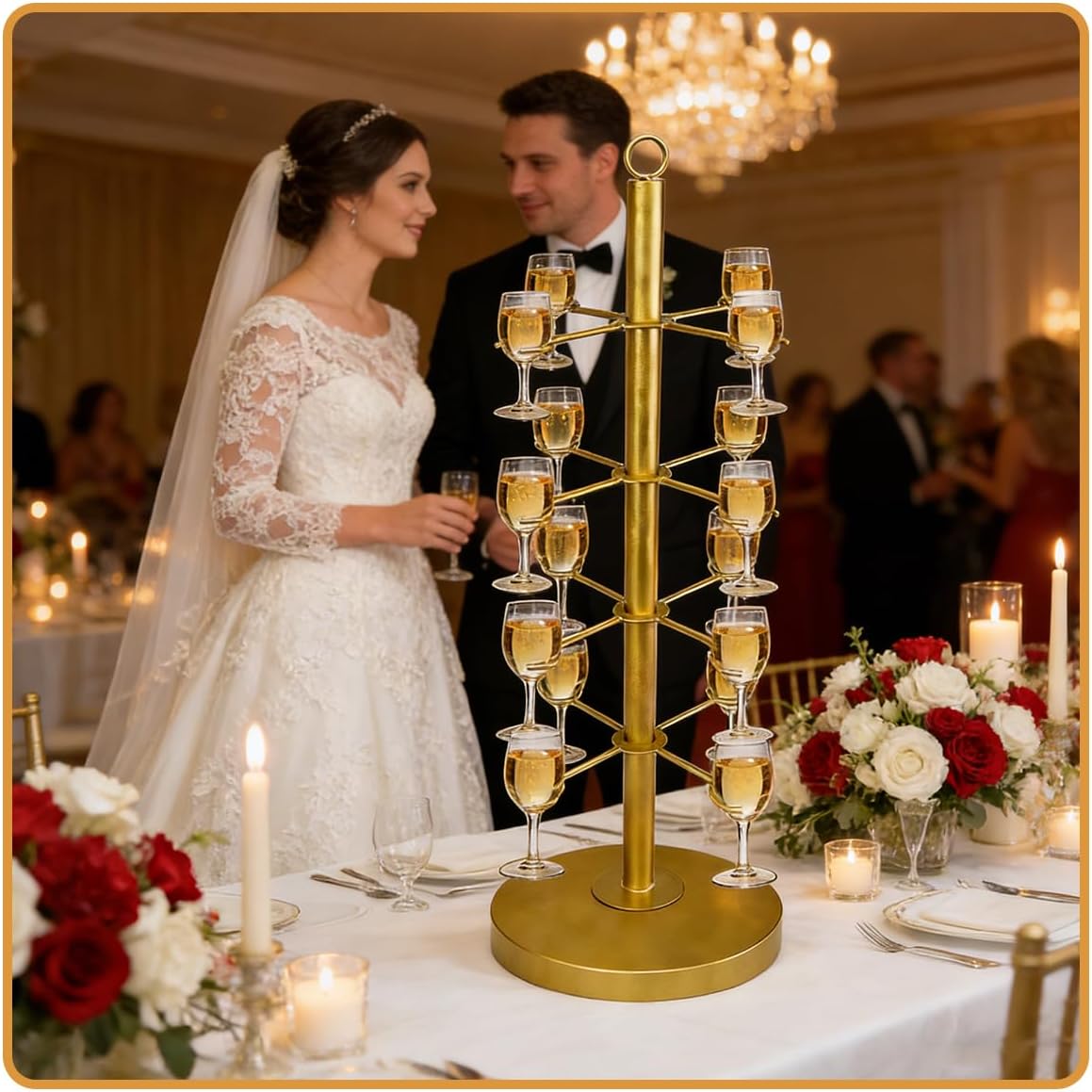 2Pcs Cocktail Tree Stand Metal 4 Tier 16 Holders Champagne Flute Holder Gold Cocktail Tree Stand for Drinks Martini Tree Stand for Weddings, Parties, Events, Birthday Celebrations, Bars Pubs