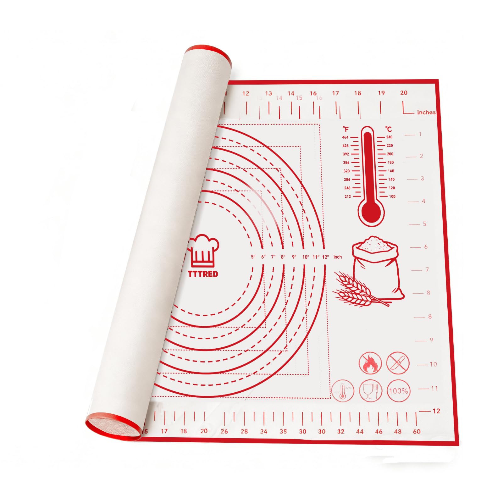 Tapete de silicona para hornear repostería de 40.6 x 61.0 cm, grande, antiadherente, antideslizante, con marcas de medición para amasar, pasteles, pizzas, galletas, fondant, cocina