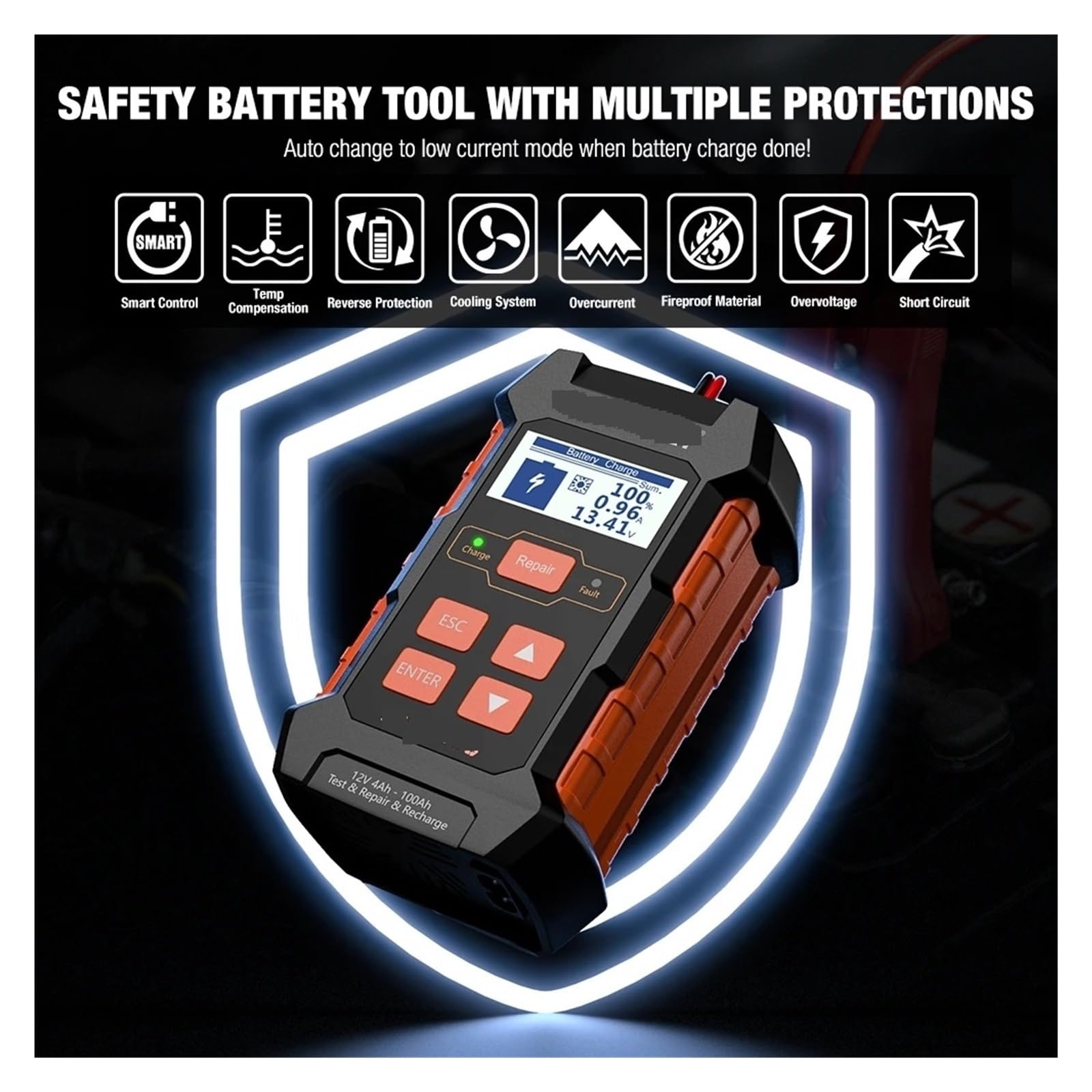 Tester per batterie, KW520 10A 5A Tester professionale per batterie auto | Offre test di tensione, analisi della capacità; ideale per batterie di auto, camion e moto.