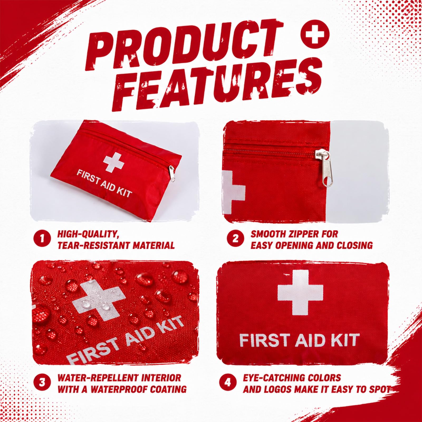 Erste-Hilfe-Taschen leer, Mini-Erste-Hilfe-Tasche, leer, Mini-Erste-Hilfe-Set, Reißverschlussbeutel für Notfall, Reisen und Outdoor (Rot, 100 Stück, 10,9 x 16 cm)