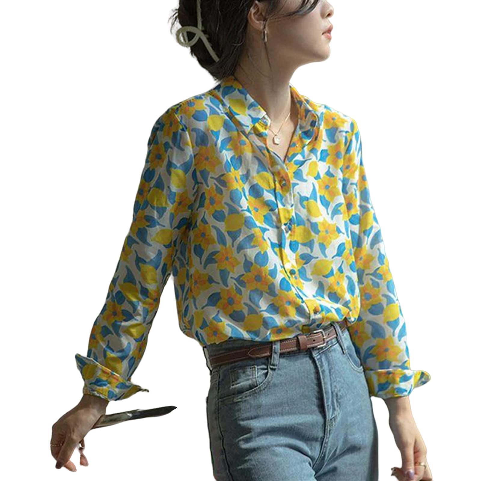 Camicia Donna Elegante Camicie Eleganti Camicie Floreali Moda delle Donne Camicie A Maniche Lunghe Maniche Lunghe Top delle Donne-a-XXL