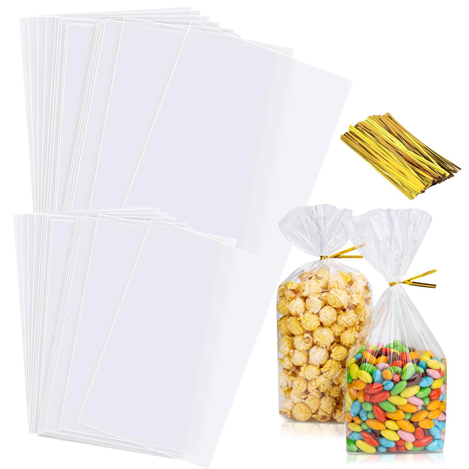 200PCS Cellophane Bags, Small Cellophane Sweet Bags,Clear Gift Bag Sweet Empty Cookie Bag with 200 Twist Ties for Party Halloween Christmas