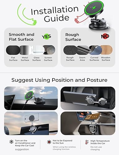 Miniatura 9 de LISEN Qi2.2 - Cargador de coche Magsafe de 25 W, [actualizado en 2026], cargador inalámbrico rápido para automóvil, soporte para teléfono de