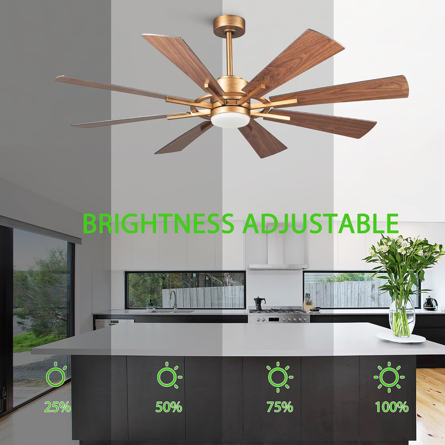 60 inch Gold Ceiling Fans with Lights and Remote, Indoor & Outdoor Large Industrial Ceiling Fan for Gazebo Living Room Garage, High Modern Big Ceiling Fan Quiet DC Motor, 3 CCT, Timer, 6 Speed