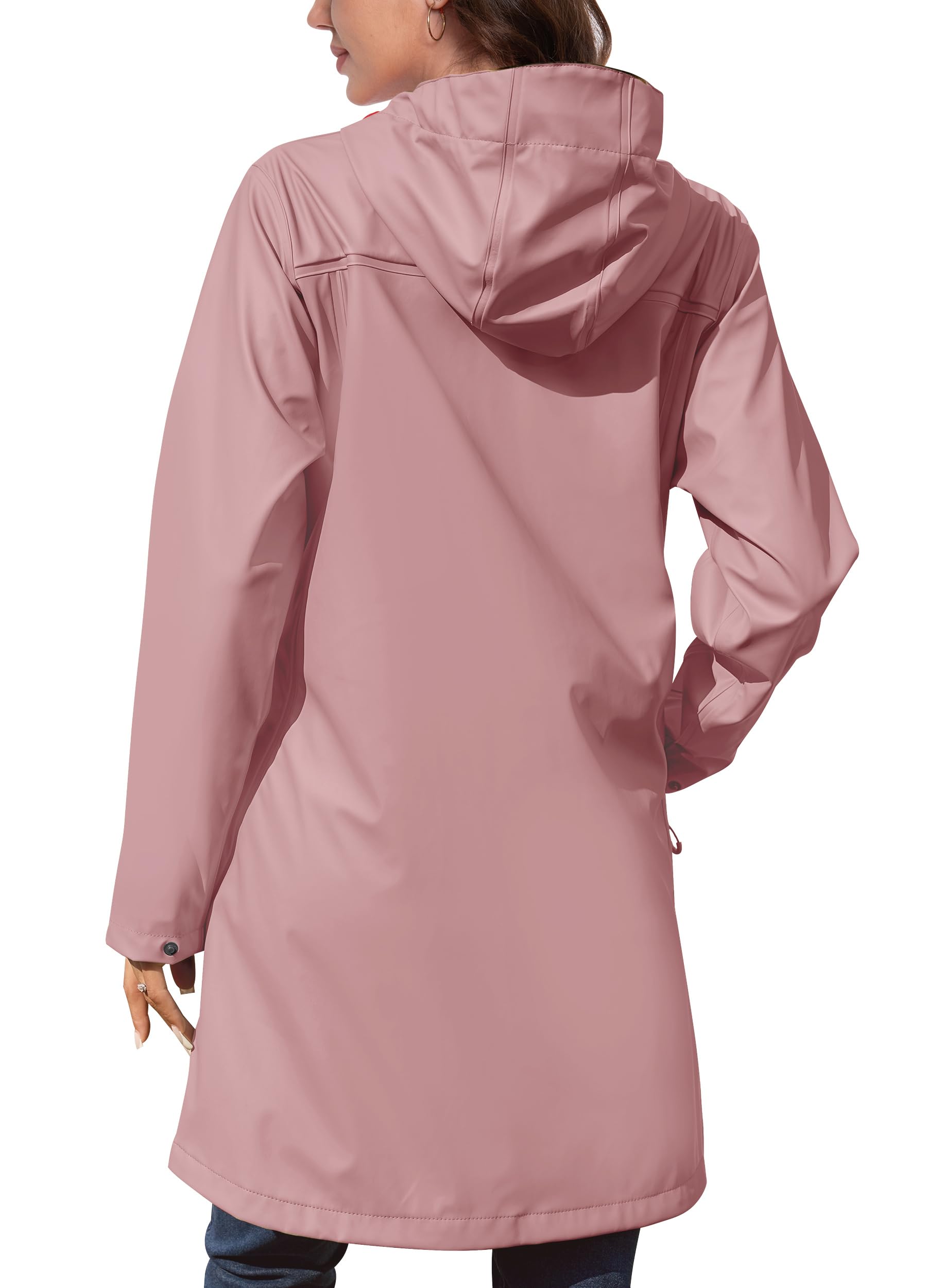 Regenmantel Damen Übergangsjacke PU Wasserdicht Frauen Regenjacke Lang Parka Regenparka mit Kapuze Outdoor S-3XL