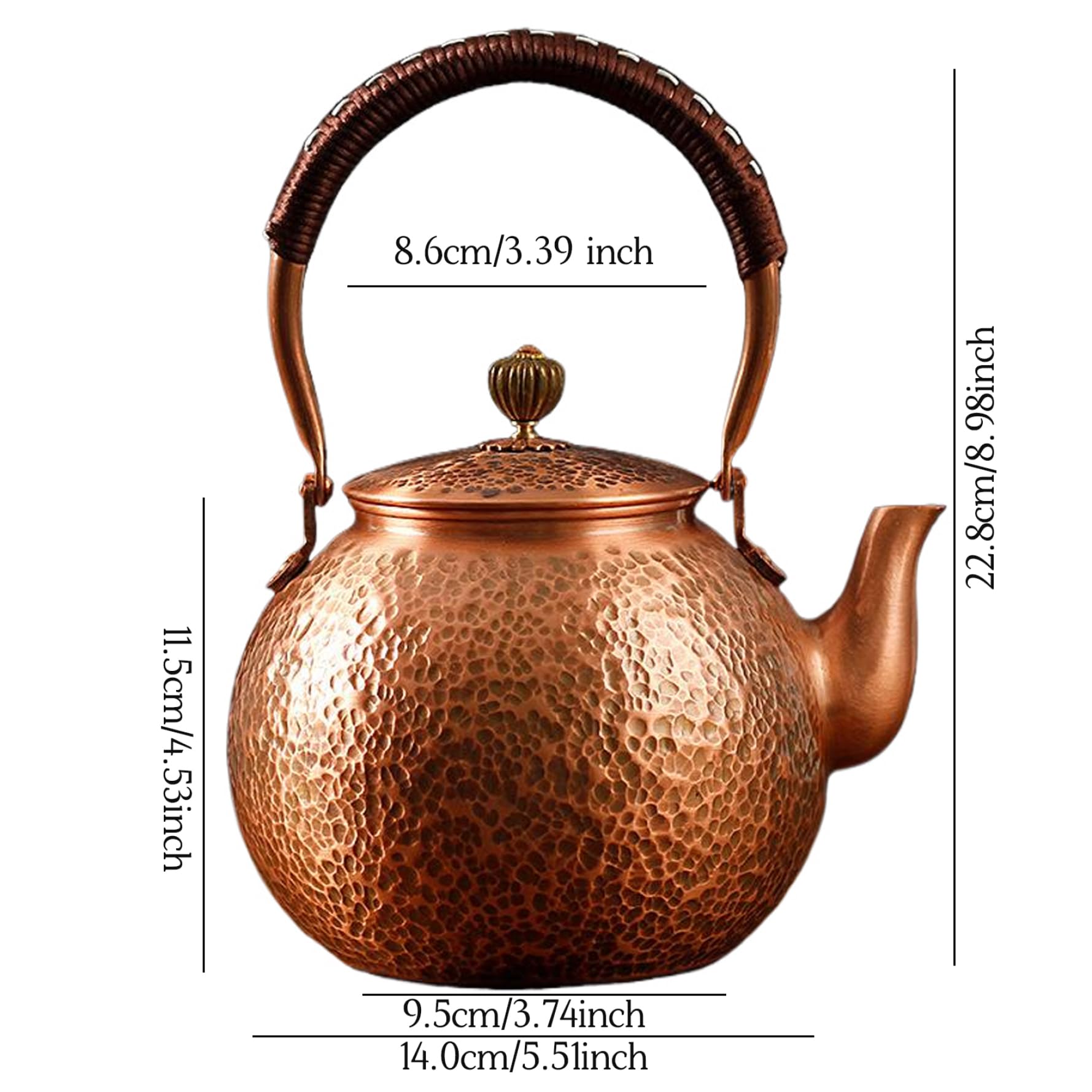 Kupfer-Teekessel für den Herd – dicke, authentische, handgefertigte Kupfer-Teekanne für Gasherd, Teeservice, Pfeifkessel, 2, 5 l Fassungsvermögen