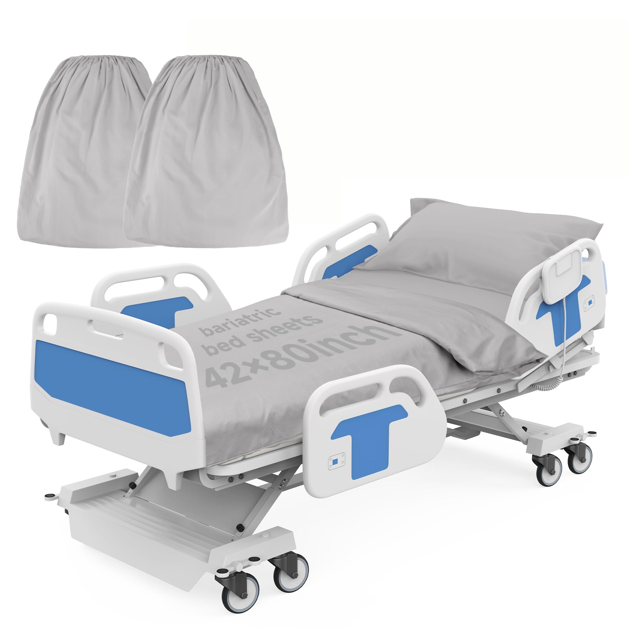 Oranbulb Grey 2 Pack Bariatric Hospital Bed Sheets - 42X80x12 Inch Deep Pocket Fitted Sheets For Oversized Medical & Bariatric Mattresses - Soft Knitted, Durable & Stretchable (Grey)