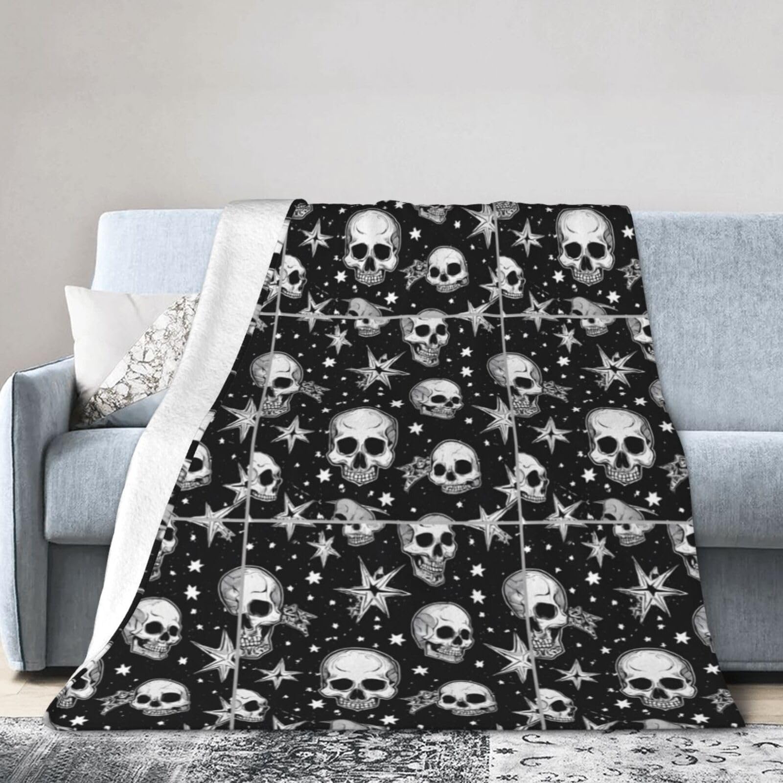 Couverture d'automne imprimé crâne plaid flanelle douce pour voyage et lit