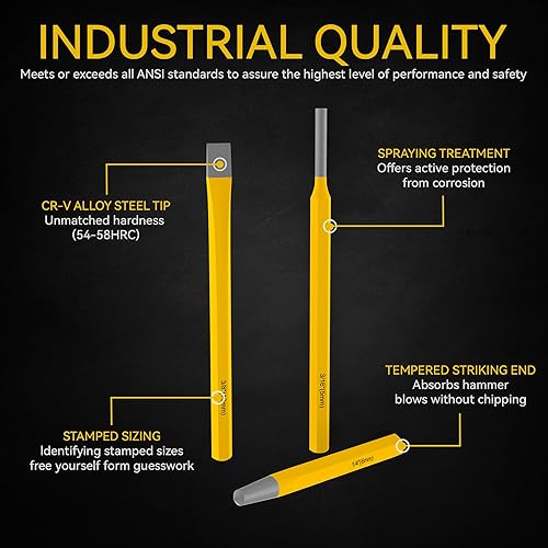 Miniatura 4 de Renekton Juego de punzón y cincel, incluye punzón cónico, cinceles fríos, punzón central, 12 piezas