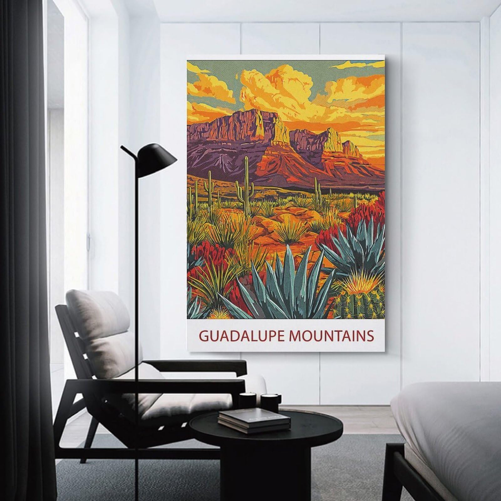 Junmoney Canvas Wall Art Guadalupe Mountains Sunset, 24x36inch(60x90cm), for Lounge Decor, Bedroom Walls Or Flats, A Home Accent with Warm Character
