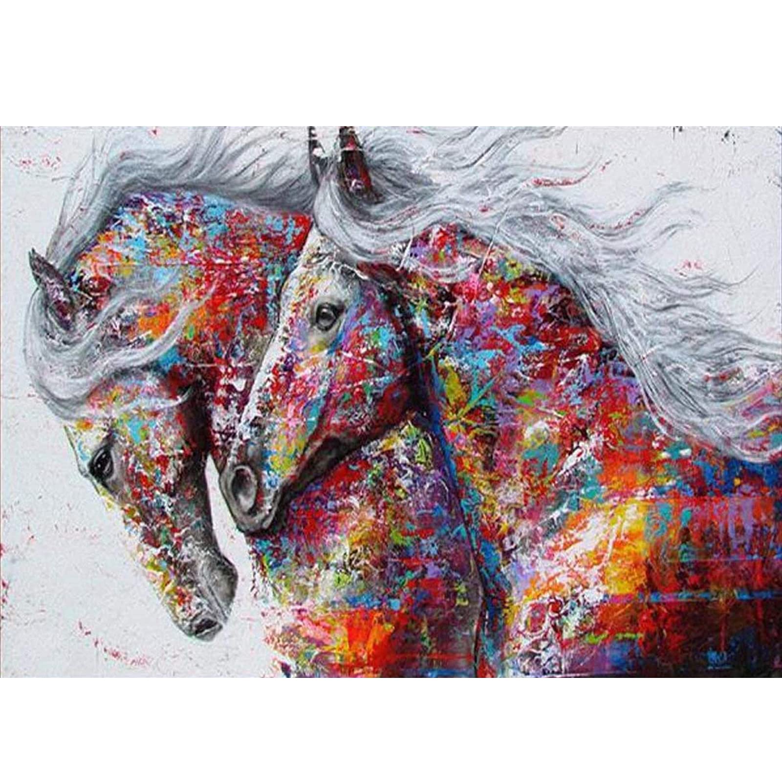 DIY Diamond Painting Kits for Adults, Full Drill Diamond Painting Kits Two Horses Round Drill Rhinestone Embroidery Cross Stitch Supply Arts Craft Canvas Wall Decor 30x40 cm