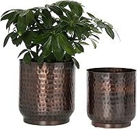 MyGift Handmade Hammered Vintage Copper Planters - Set of 2 Cylindrical 5" & 6" Indoor Succulent Flower Pots, Handcrafted in India