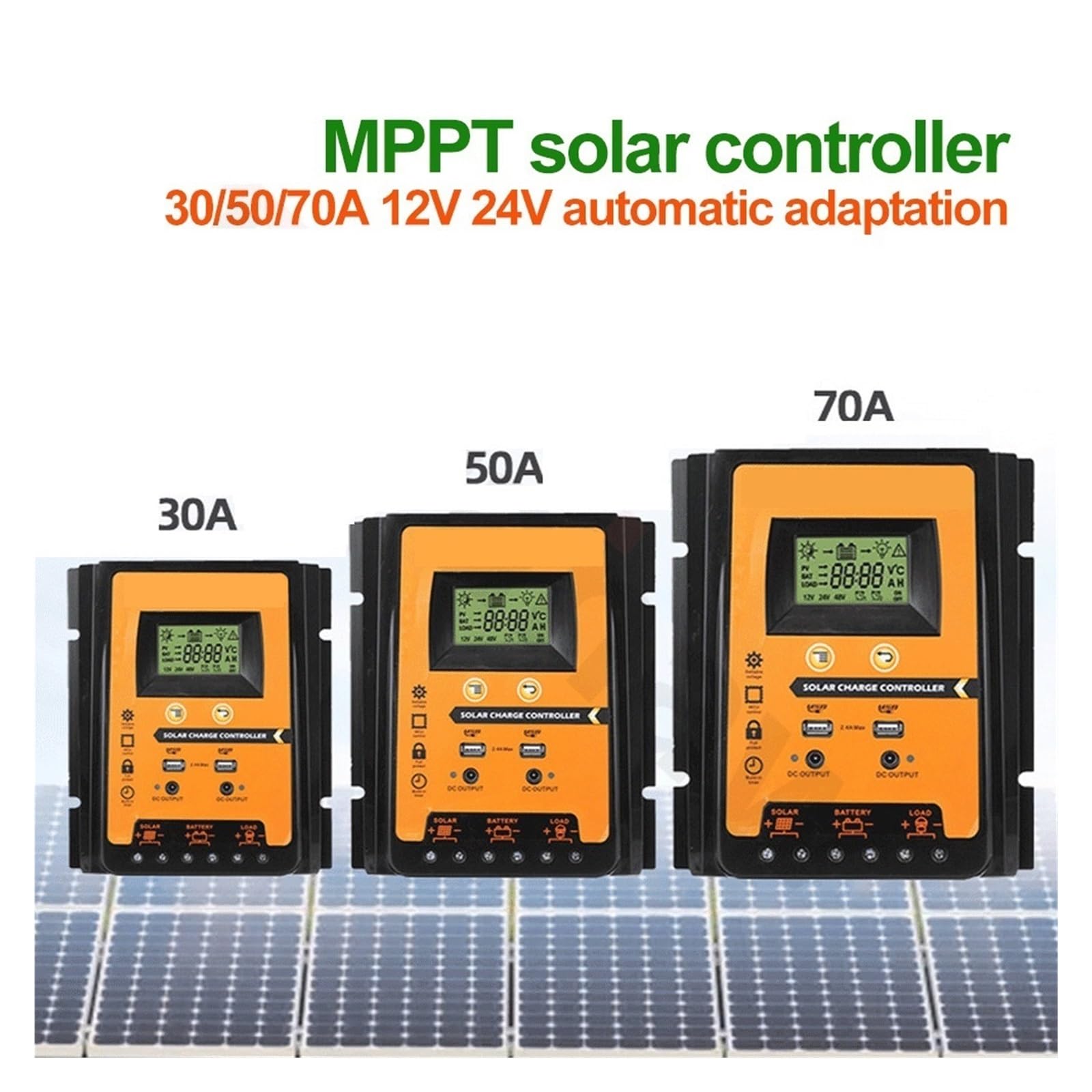 PWM MPPT Adaptacyjny Regulator Ładowania Słonecznego 12V 24V 30A 50A 70A Panel Słoneczny Kontroler Ogniw Fotowoltaicznych Baterii USB Port DC LCD(PWM Controller 30A)