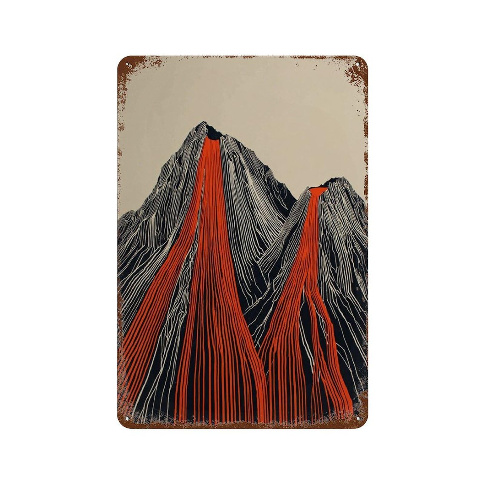 xiaoxiaoshen Abstract Volcano Mountain Modern Black Red Minimal Landscape Contemporary Japane Wall Decor Art Metal Tin Poster Modern Home Decor Art Home Bar Shop Decorations Vintage Sign 30x20cm