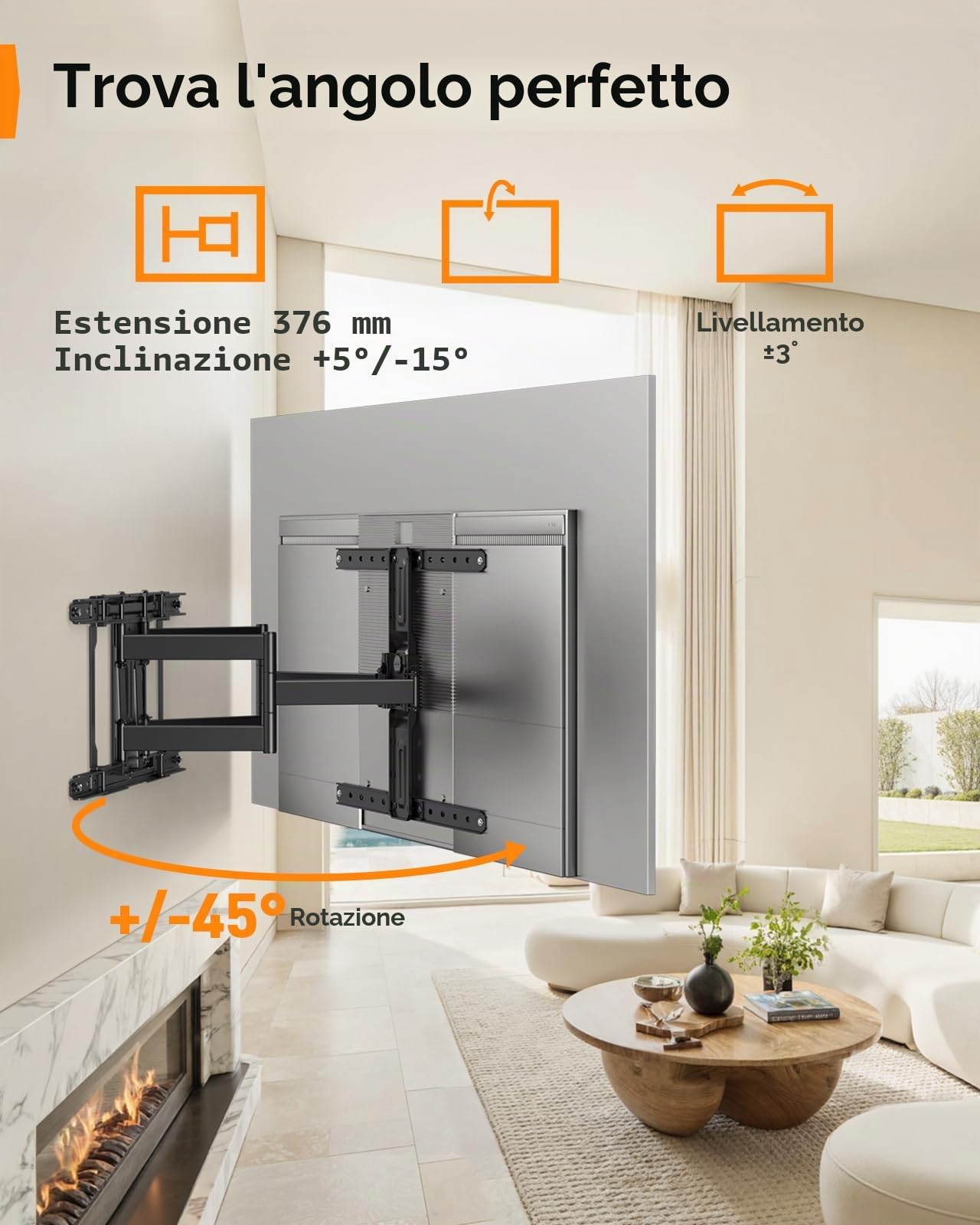 Perlegear Ultra Compatto Supporto TV Parete, Profilo Sottile da 27,9mm TV 42” - 90”, Staffa TV a Movimento Doppio Braccio Articolato, Rotazione, Inclinazione, VESA max 600x400mm, Porta 60kg