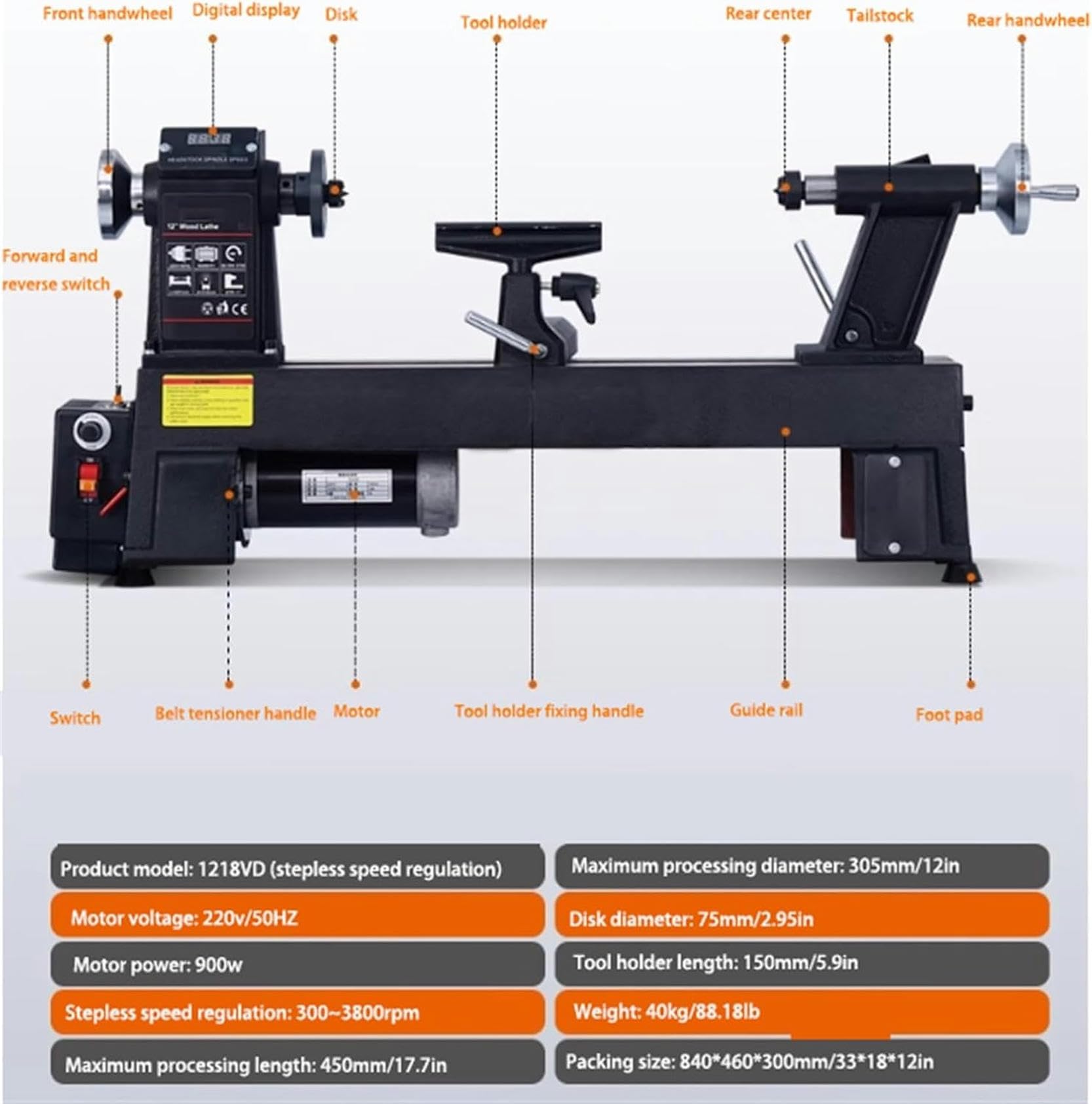 Mini Torno De Madera De 900 W, Velocidad Infinita De 300 A 3800 RPM, For Que Los Principiantes En Carpintería Puedan Hacer Pequeñas Artesanías De Madera