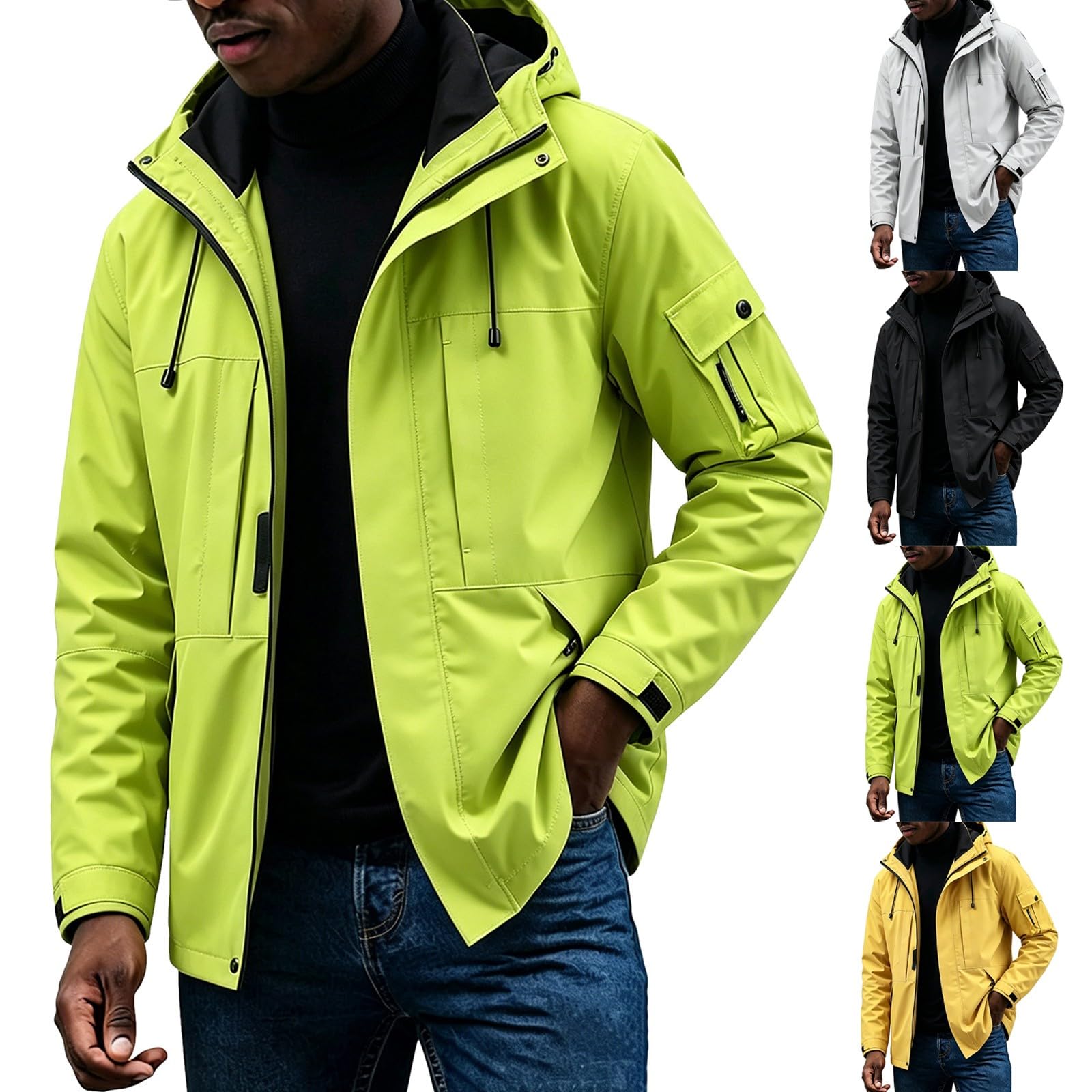 Chubasquero para hombre, resistente al agua, transpirable, chaqueta softshell para hombre, ligera, resistente al viento, chaqueta funcional con capucha, chaqueta de entretiempo, chaqueta de lluvia