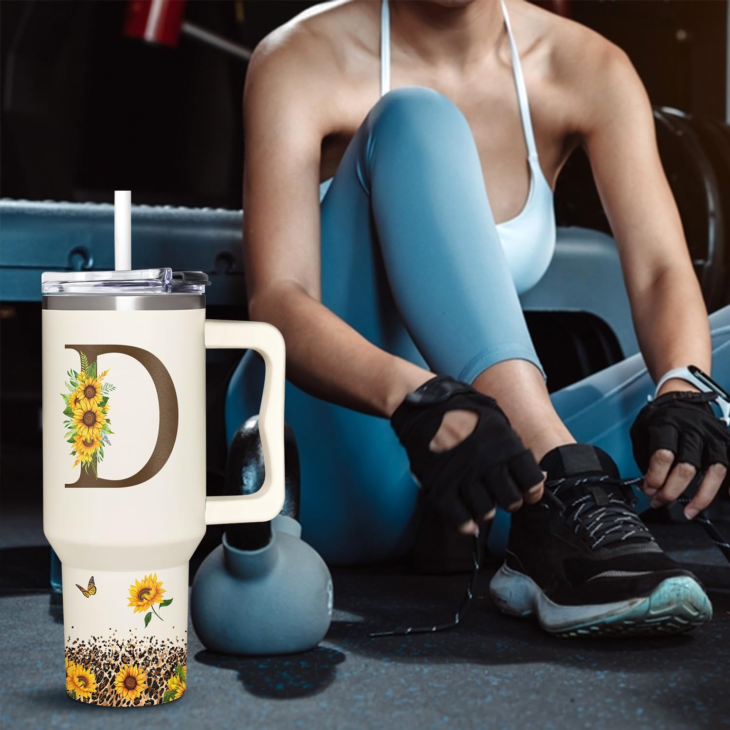 Personalized Birthday Gifts For Women - Sunflowers Monogrammed Cup For Boss Day, Christmas - Customized Gifts For Women, Mom, Wife, Coworkers, Boss Lady, Her - Custom Tumbler With Handle 40oz - Image 6