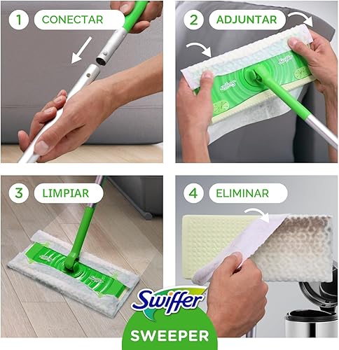 Miniatura 7 de Swiffer Sweeper 2-en-1, limpiador de piso de superficie múltiple seco y húmedo, barrido y mopping kit de inicio. Incluye 1 mop + 19 recargas
