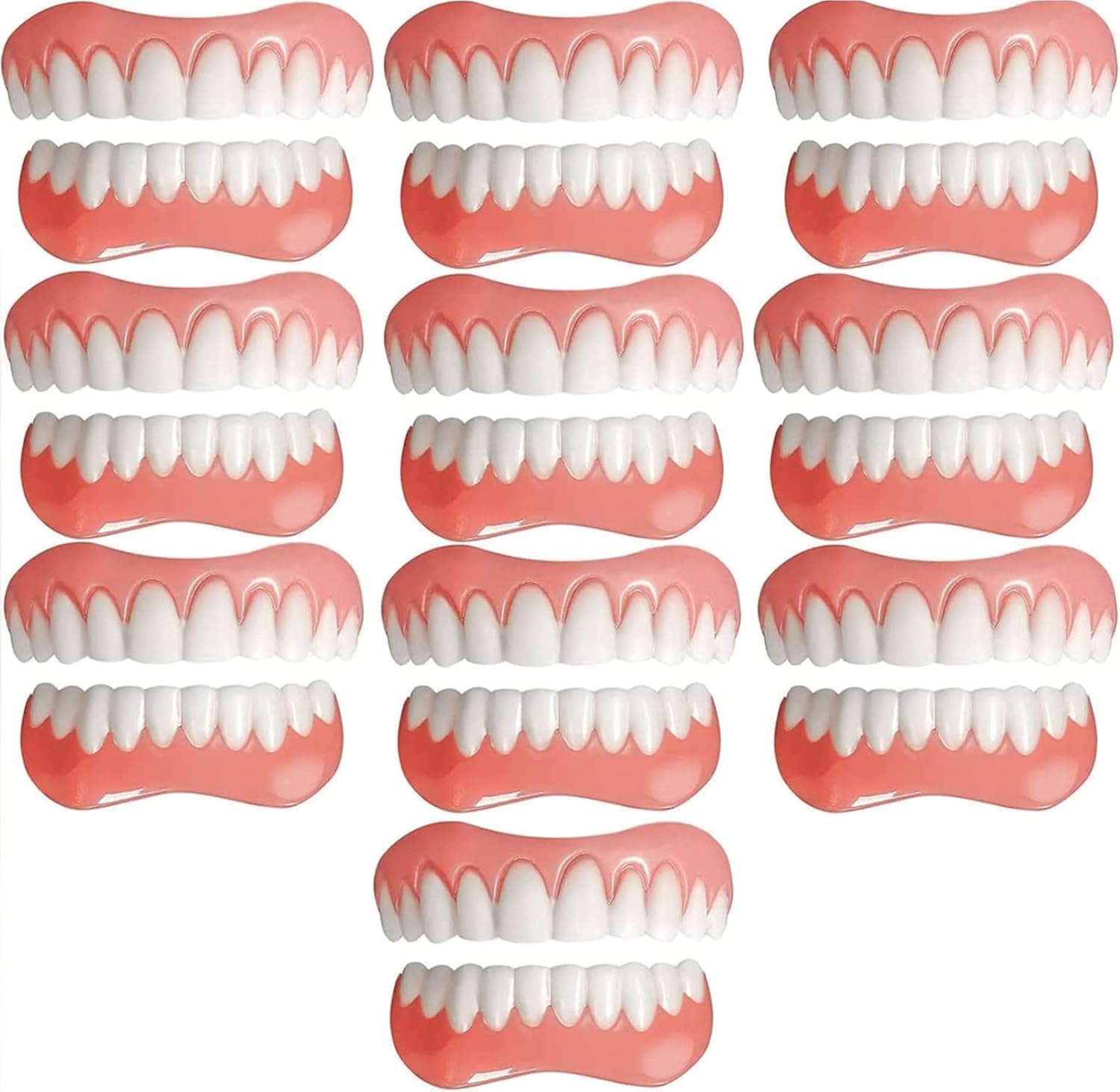 Dentures Cosmetic Veneer Reusable Whitening Temporary Prosthesis Teeth Top Bottom False Teeth Comfortable Natural Silica Gel Dentures for Men and Women, 10 Pairs
