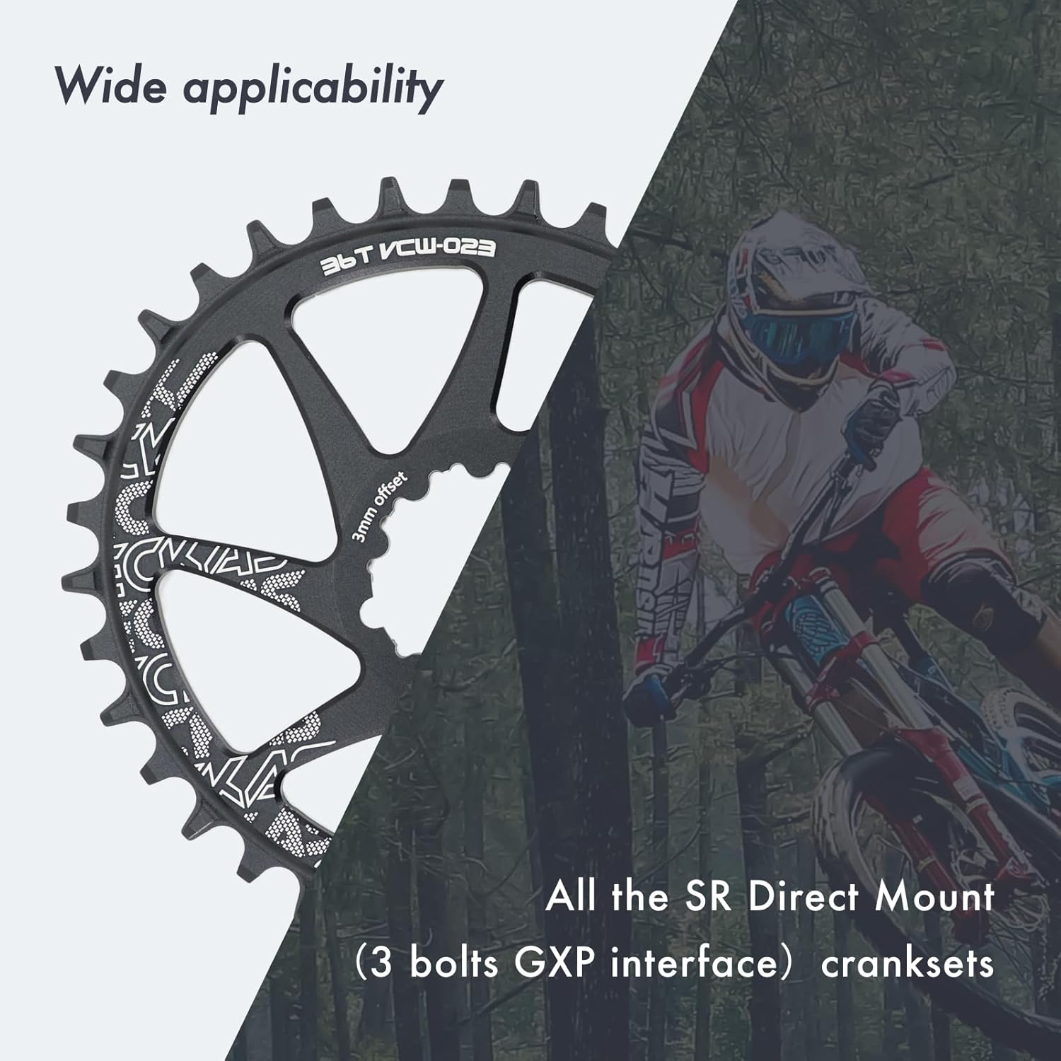 DJC Bike Chainring Direct Mount 3mm Offset Round Oval Chainring for Sram GXP Interface Crankset Aluminum Lightweight 30 32 34 36 38 Tooth