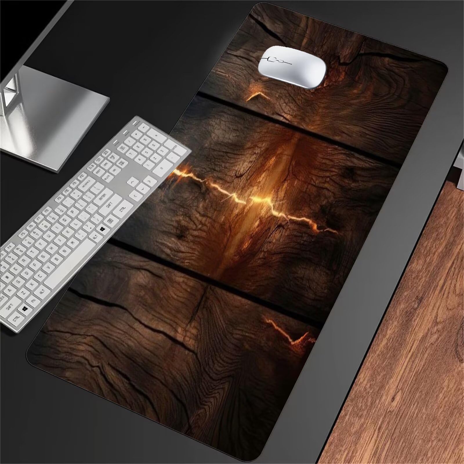 Duża podkładka pod mysz do gier 1200 x 600 x 2 mm podkładka pod mysz XXL, podkładka pod mysz do gier z przeszytymi krawędziami i antypoślizgową gumową podstawą, do domu i biura (ziarno drewna)