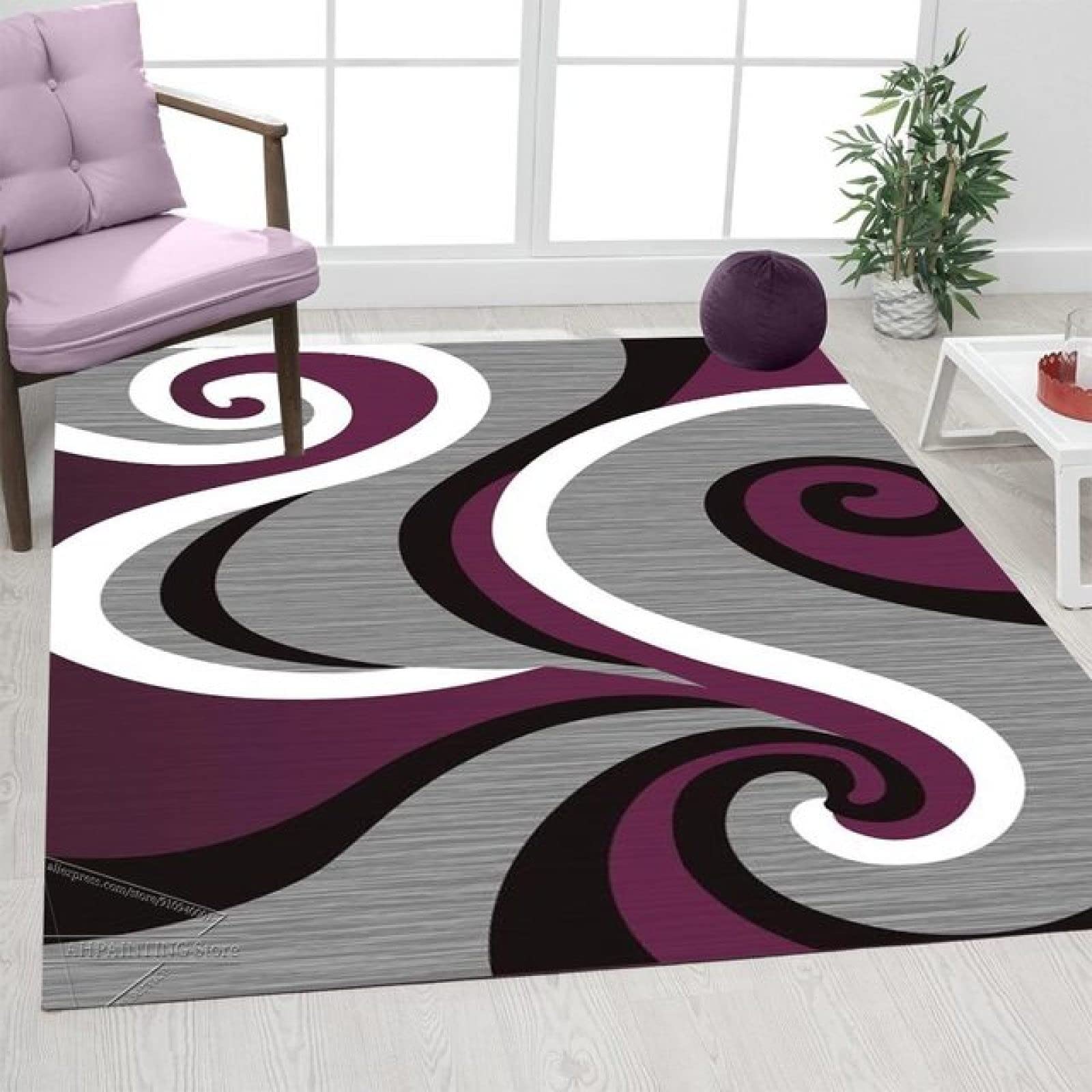 Tapis À Poils Ras Salon Moderne 160 X 200 CM Style Abstrait Gris Violet Salon Chambre Adulte Cuisine Bureau Salle a Manger Entree Couloir 160 * 200cm