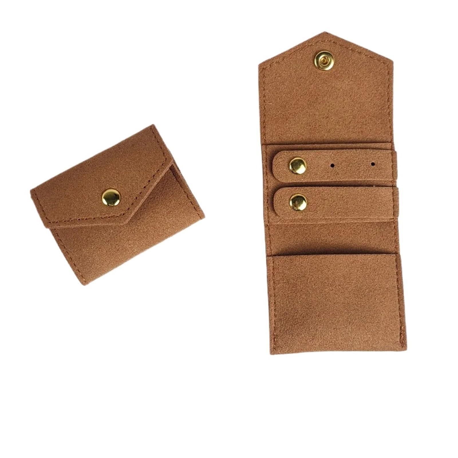 RUWLFE 2Pcs Mini Jewelry Display Bag Portable Roll Case Foldable Pouch ForTrips Gift for Rings, Necklaces, Earrings(Brown)