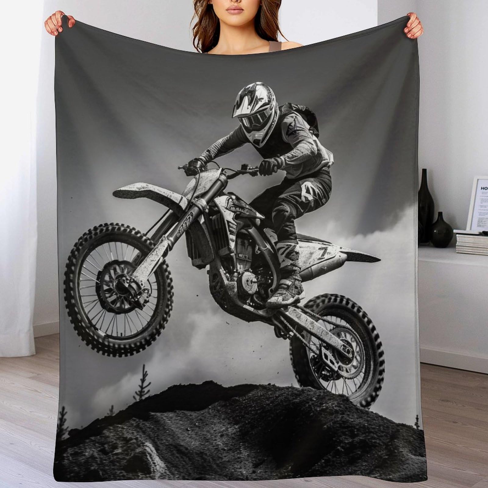 Couverture motocross cadeau anniversaire garçon idée plaid flannel 150x200cm pour lit d'enfant