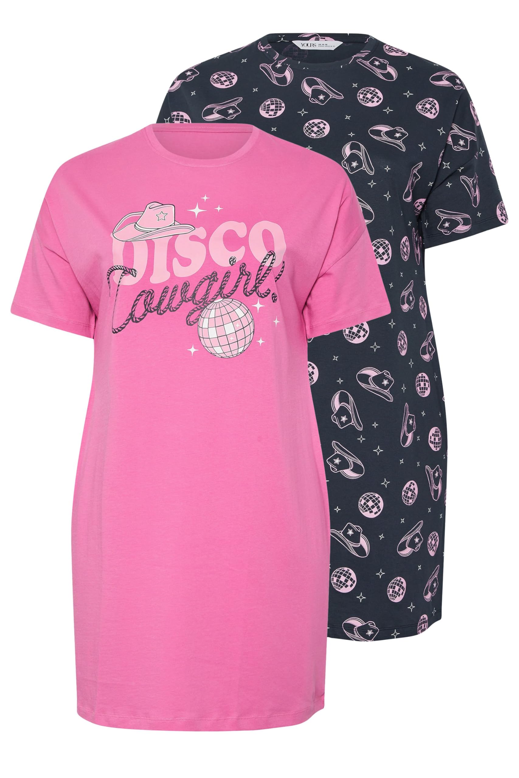 Yours Women's 2 Pack 'Disco Cowgirl' Night in Pink | Size: 22-24