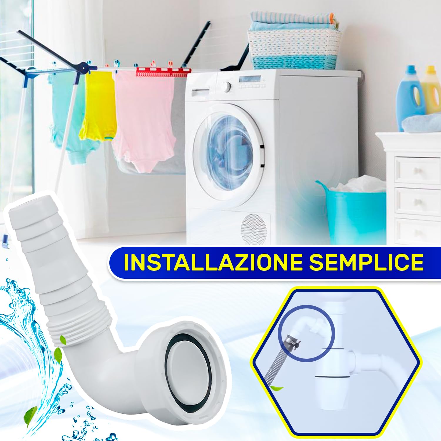 Raccordo di alimentazione per lavatrice EQUATION a bottiglia per lavabo