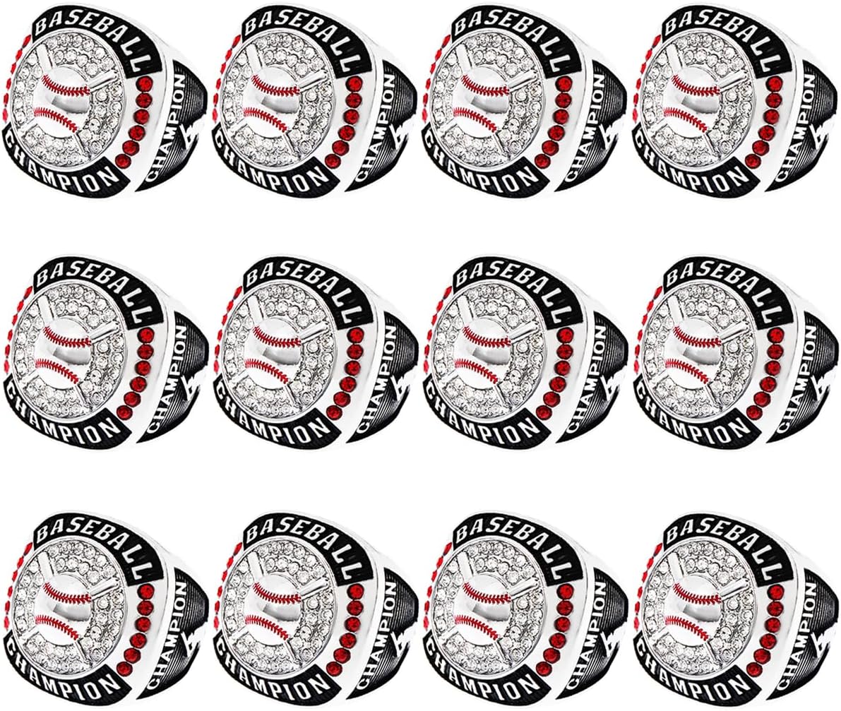 12 Pcs Baseball Championship Ring Fantasy Baseball Ring Trophy Award Gift Tournament Championship Ring Winner Tournament Team, from Size 8 to 14,