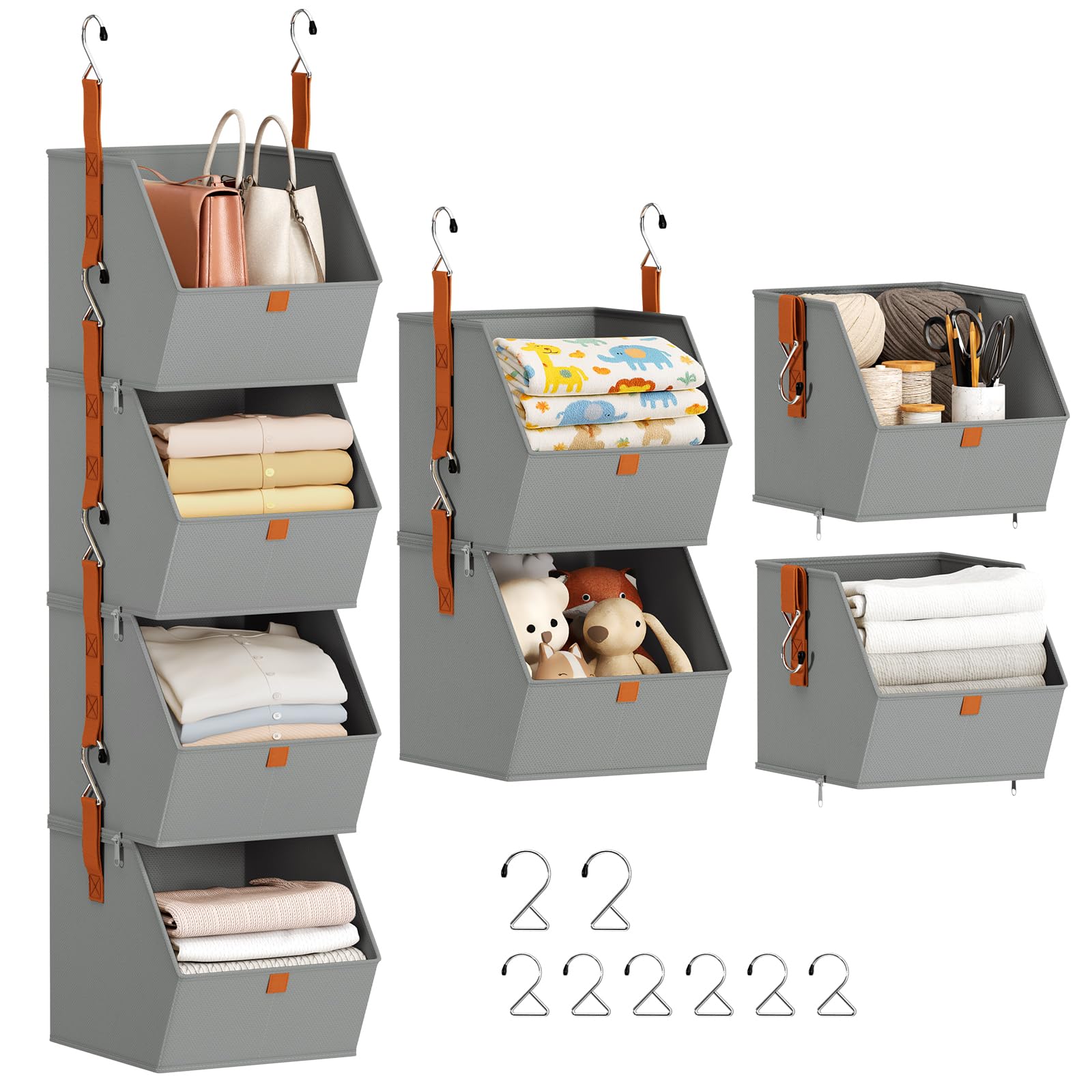 Homsorout Hanging Closet Organizer, Modular 4-in-1 Hanging Shelves, Grey
